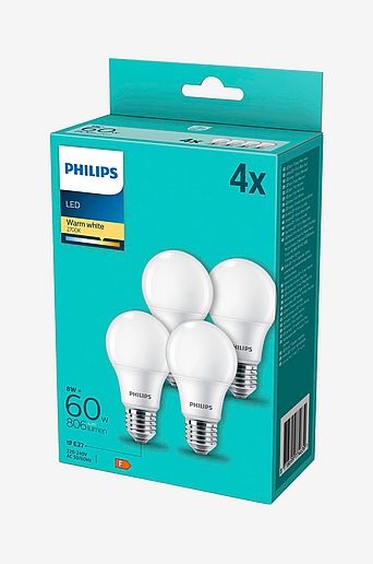 Philips 4-pk LED E27 Normal Frost 60