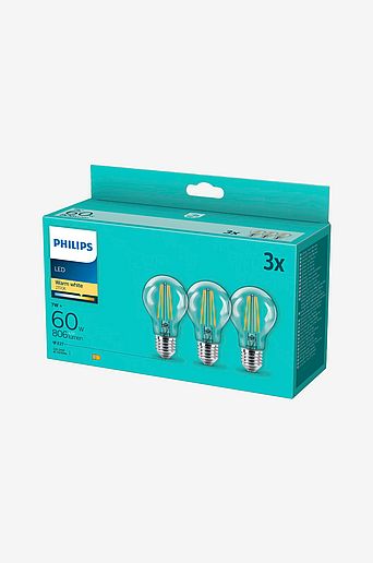Philips 3-pk LED E27 Normal Klar 60W