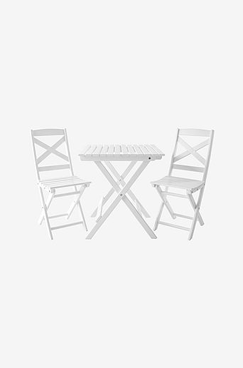 Sett med sammenleggbart bord og 2 stoler hvit Sunrise