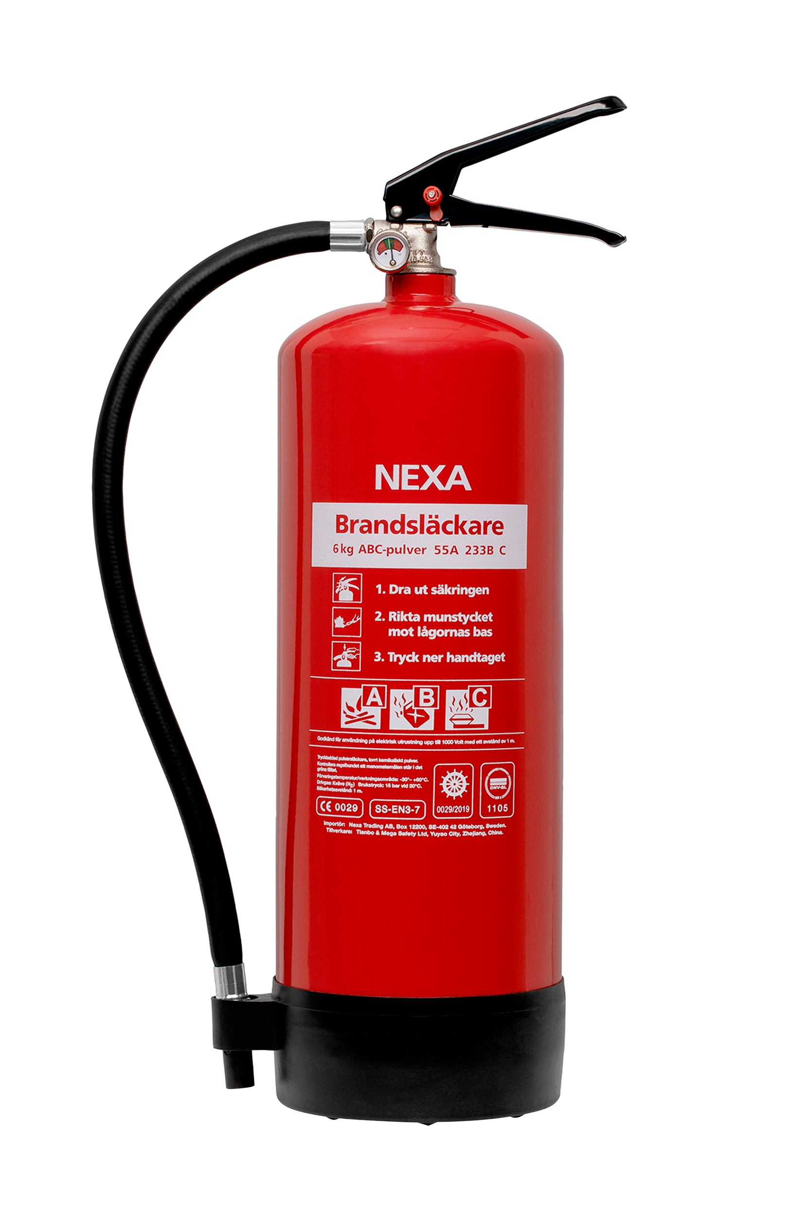 Punainen palosammutin 6 kg 55a, Nexa Fire & Safety
