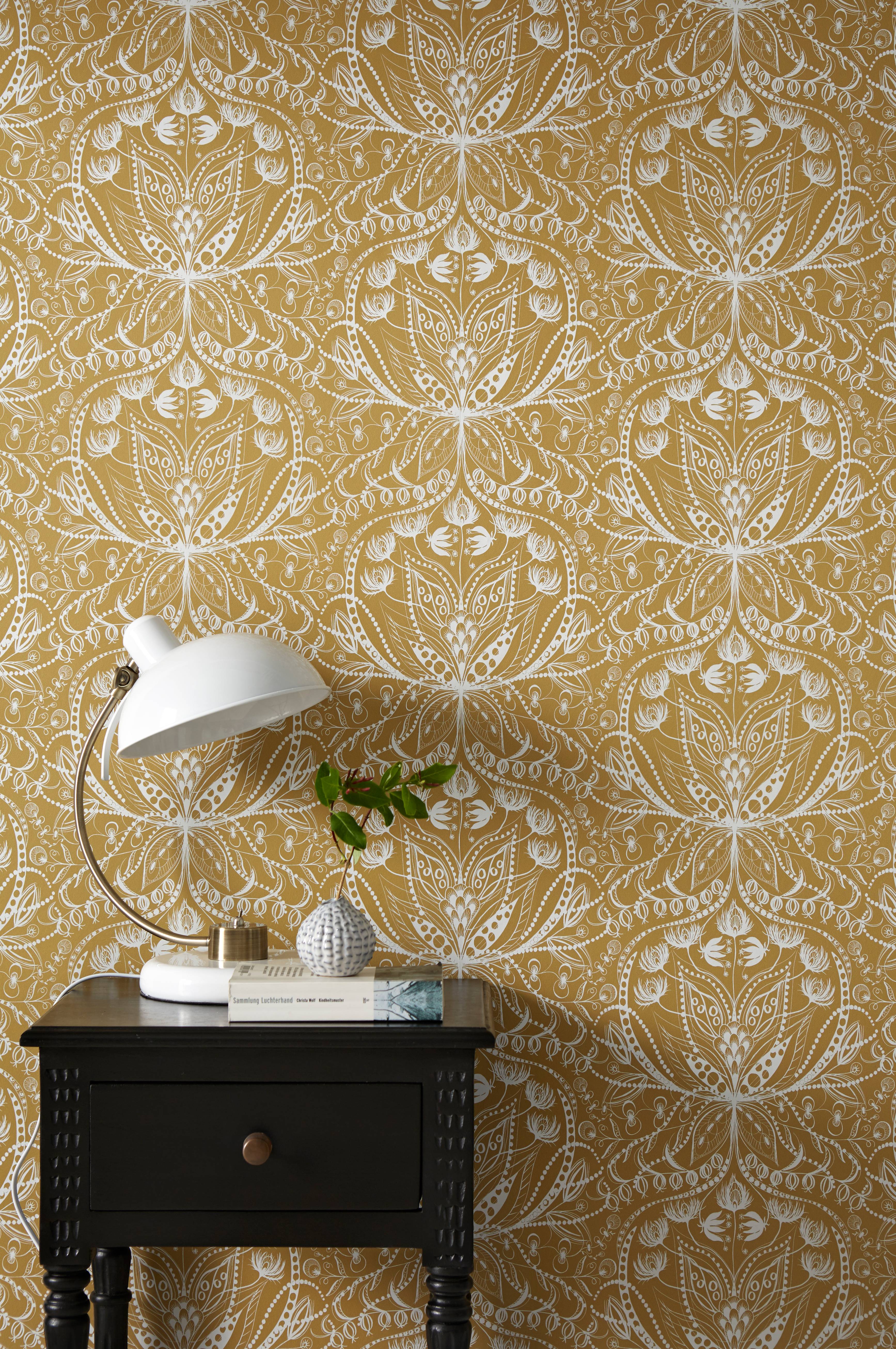 Wallpaper by ellos Anna Lisa tapetti - Keltainen - Kuviolliset tapetit |  