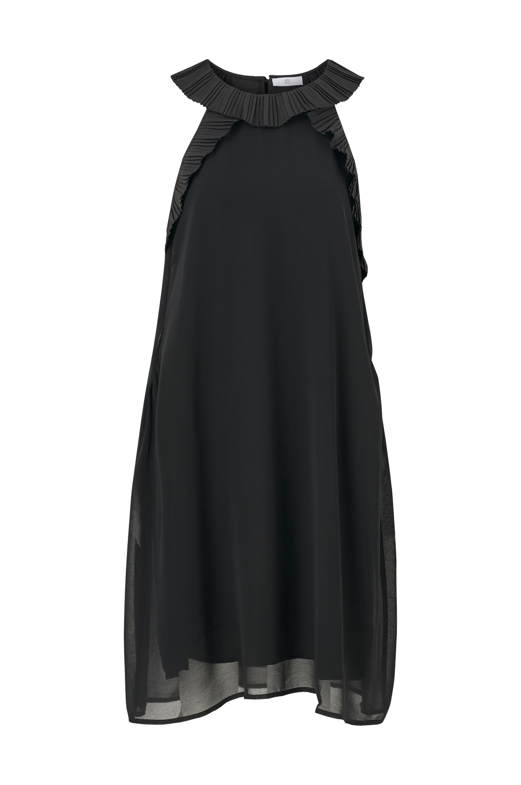 La Redoute - Ensfarvet, ærmeløs kjole i lige model med flæsedetaljer - Sort - 36