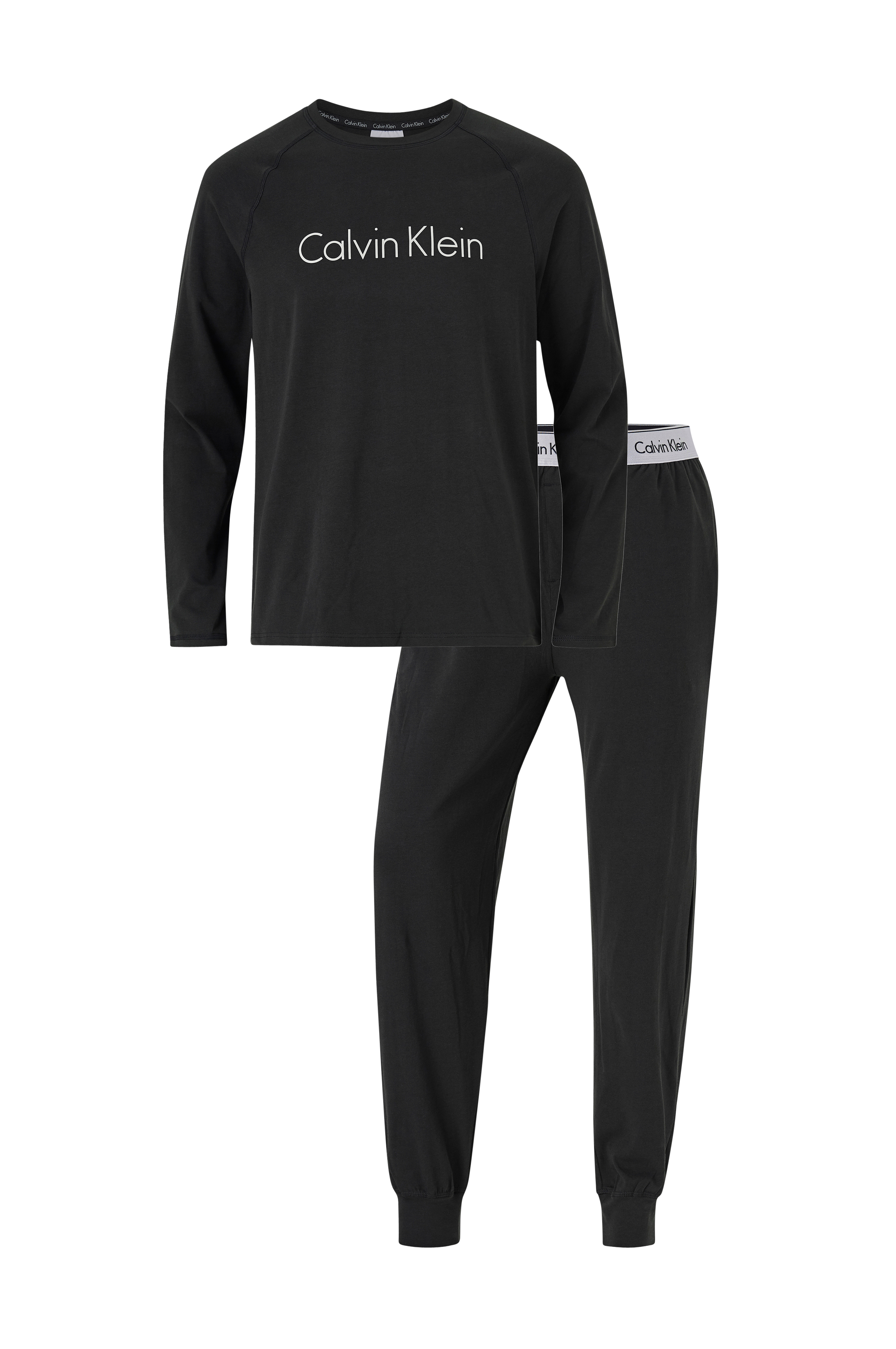 Calvin Klein Underwear Pyjamas Knit L/S Pant Set - Sort - | ellos