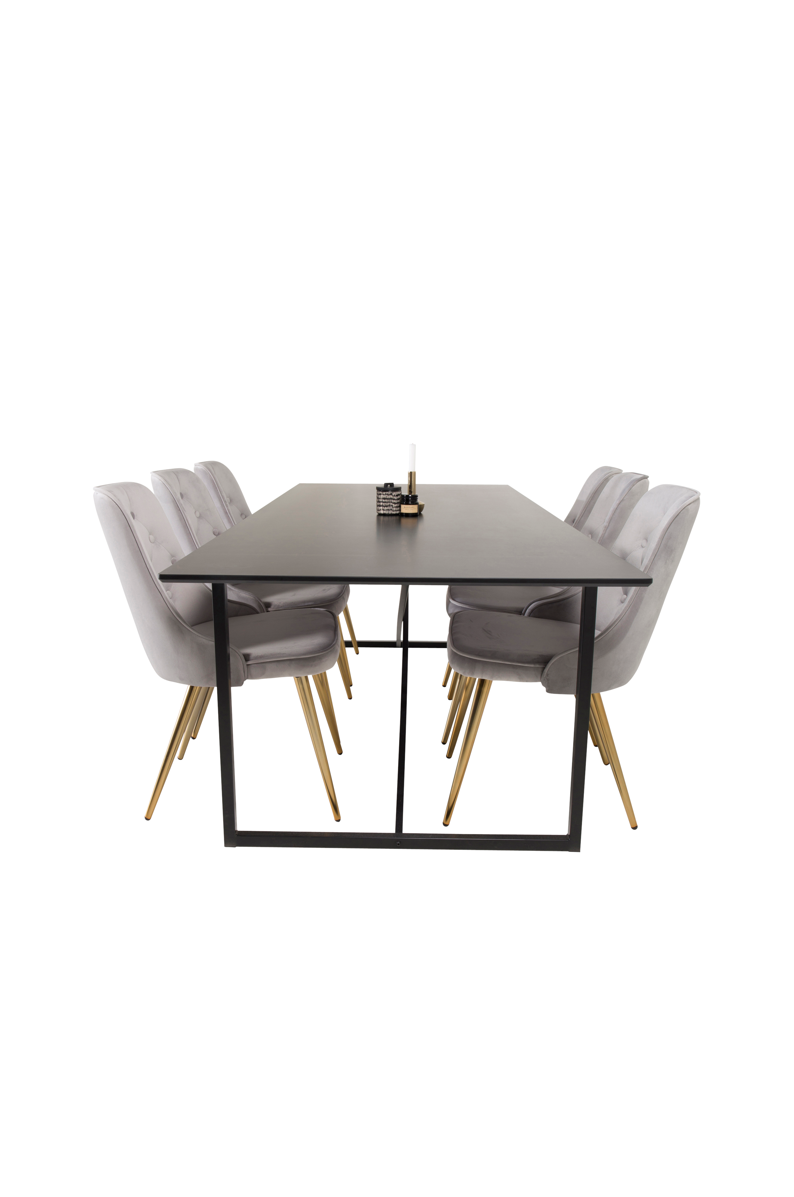 Spisegruppe Pinner bord og 6 stk Valleta stoler Grå Møbler Homeroom