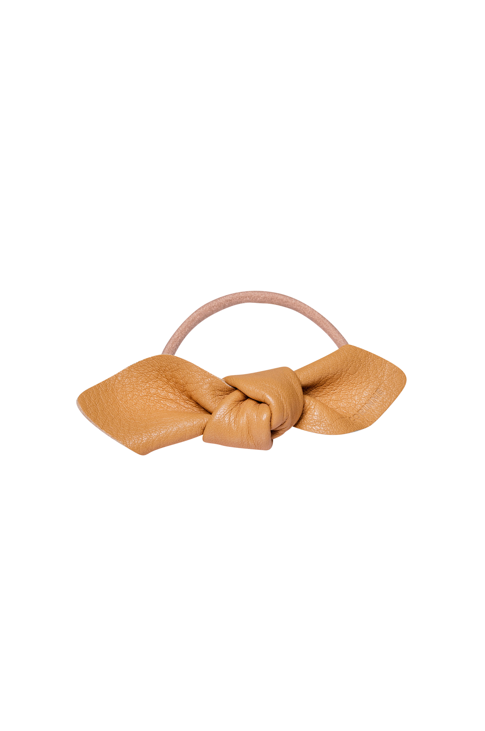 Corinne - Leather Bow Small Hair Tie - Beige