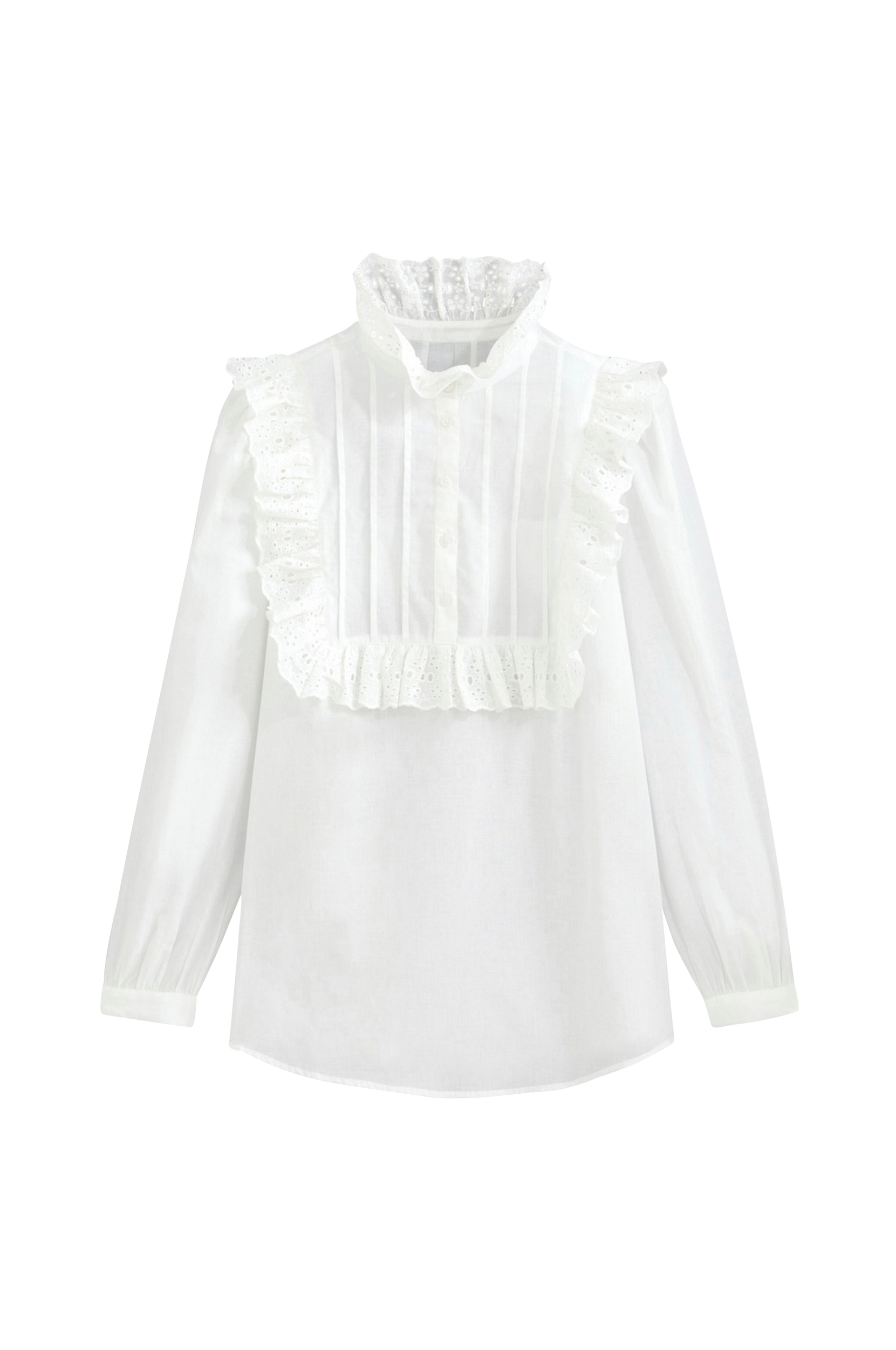 La Redoute - Bluse med standkrave og langt ærme - Hvid - 40