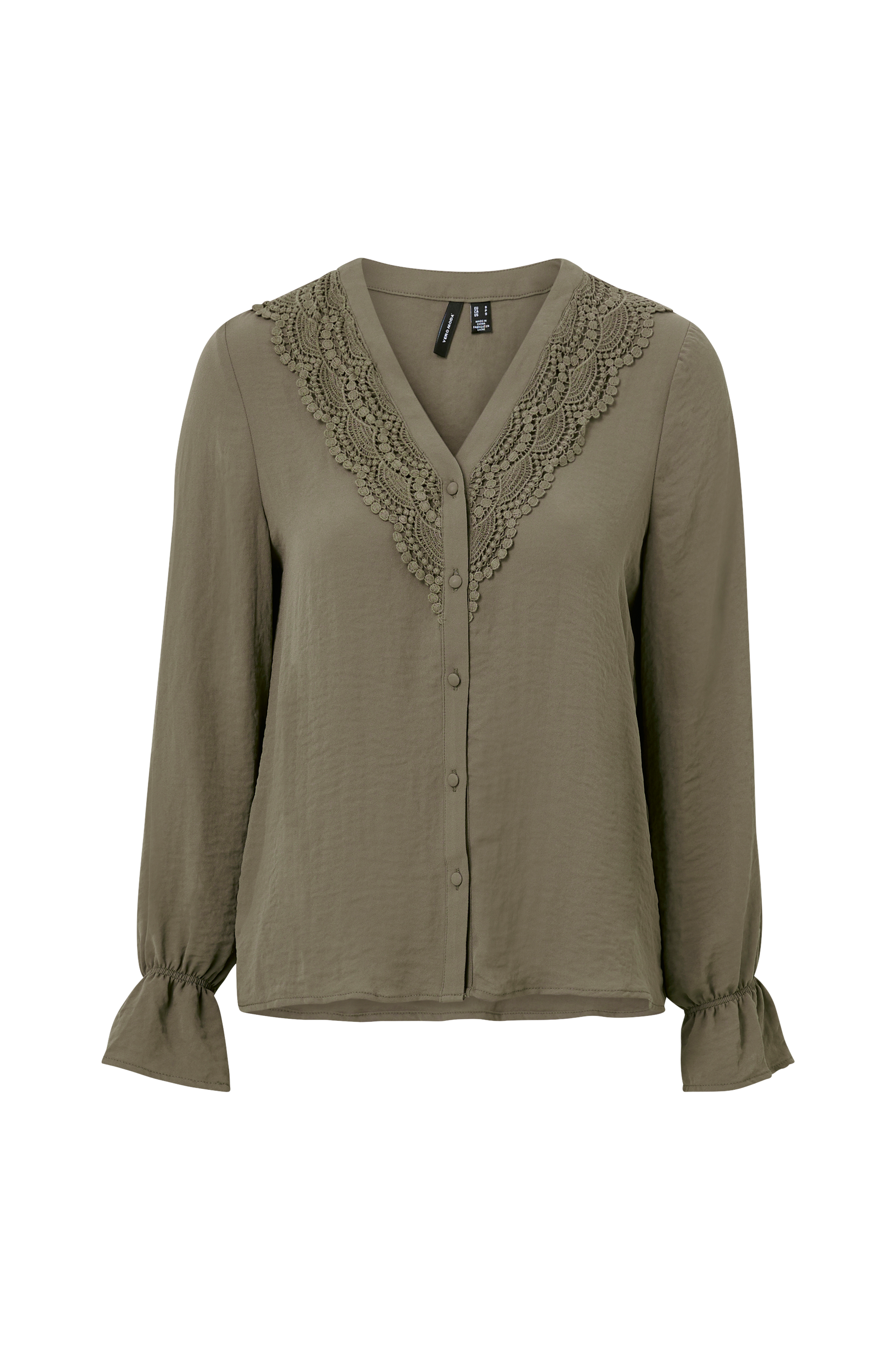 Vero Moda - Bluse vmZigga L/S Lace Shirt  - Brun - 36/38