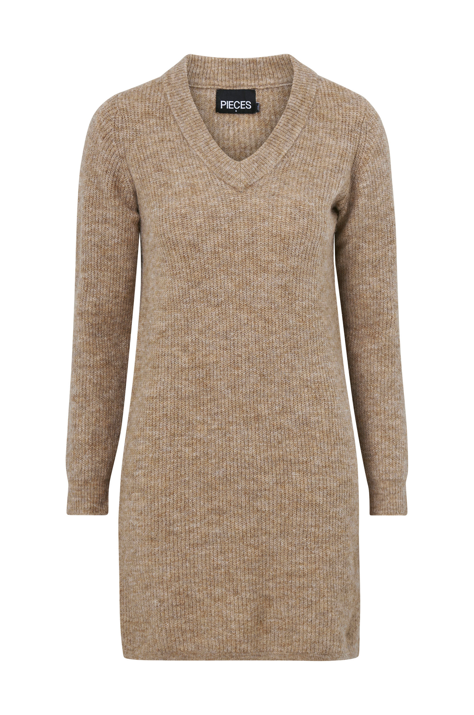 pieces - Kjole pcEllen LS V-neck Knit Dress - Brun - 38