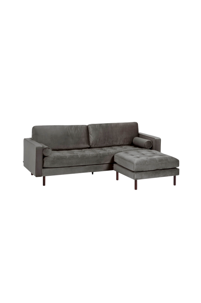Sofa 3-pers. rosa velour med puf Debra 222 cm