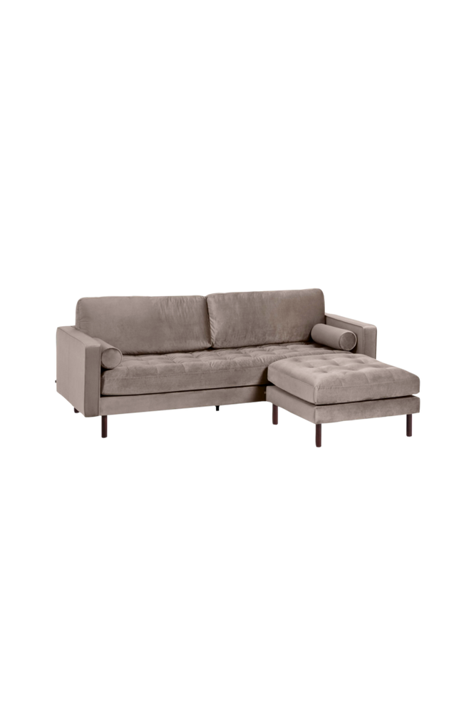 Sofa 3-pers. rosa velour med puf Debra 222 cm