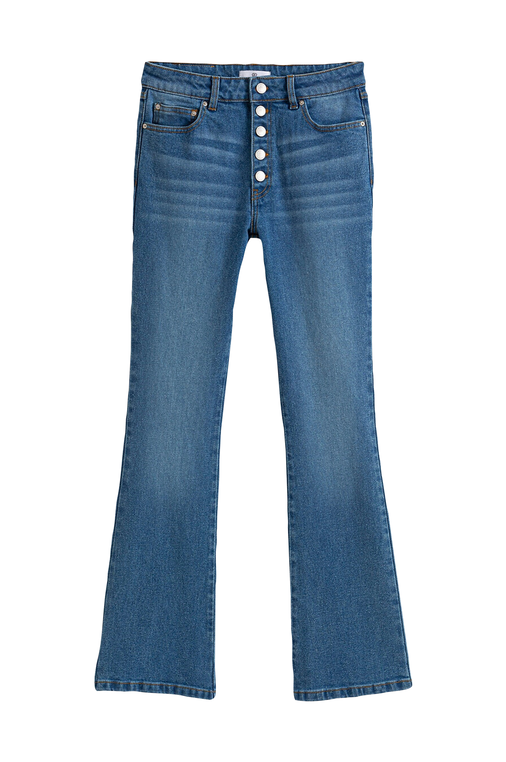 La Redoute - Korte bootcut jeans med synlig knaplukning - Blå - 32