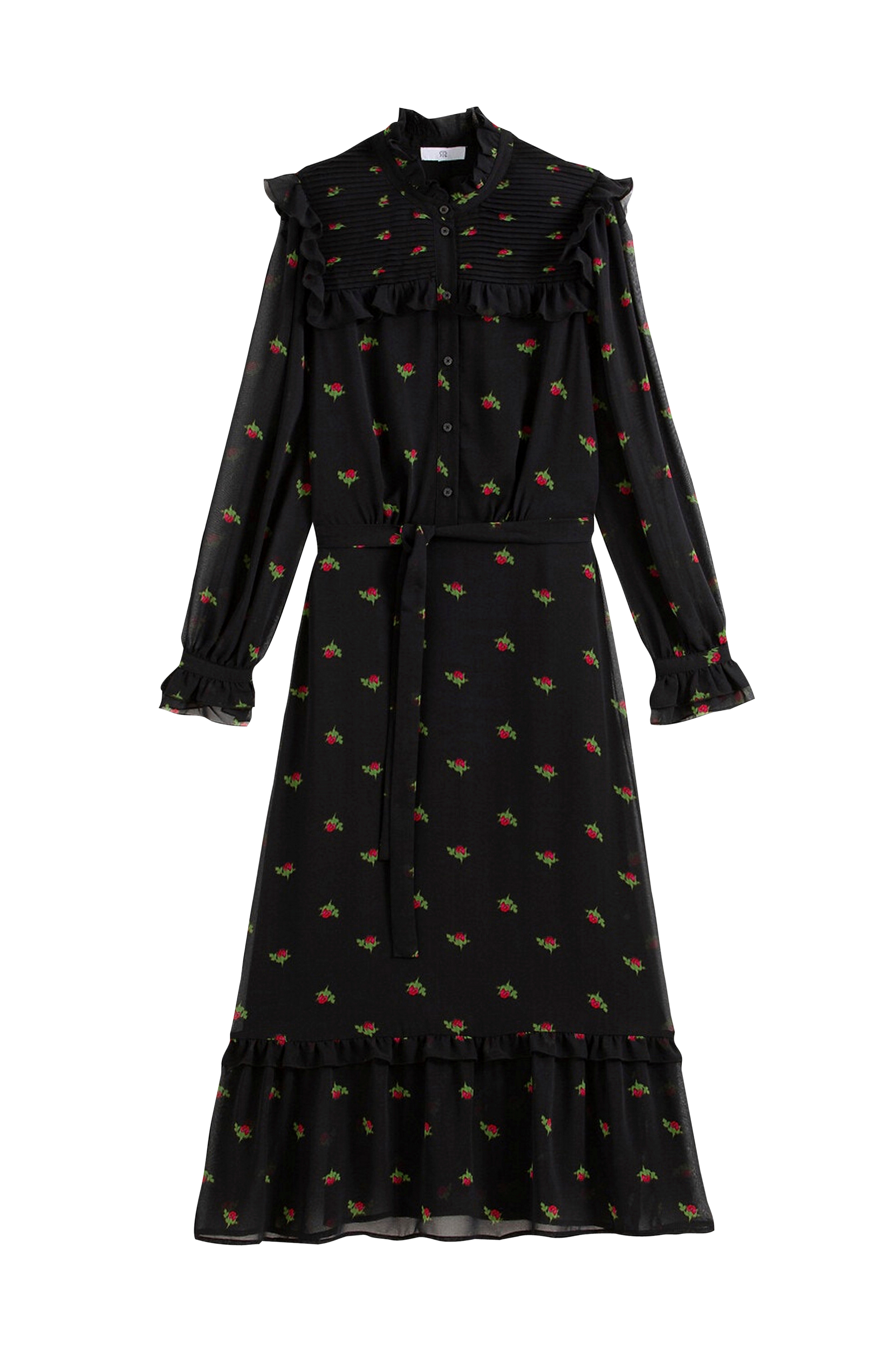 La Redoute - Lång, mönstrad klänning med ståkrage och lång ärm - Svart