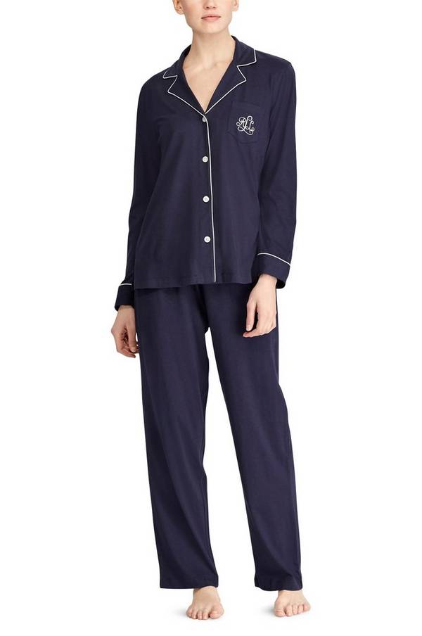 Lauren Ralph Lauren - Pyjamas LRL Hammond Knit Collar PJ Set - Blå - 42