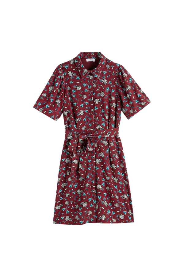 La Redoute - Blomstret skjortekjole med kort ærme - Rød - 38