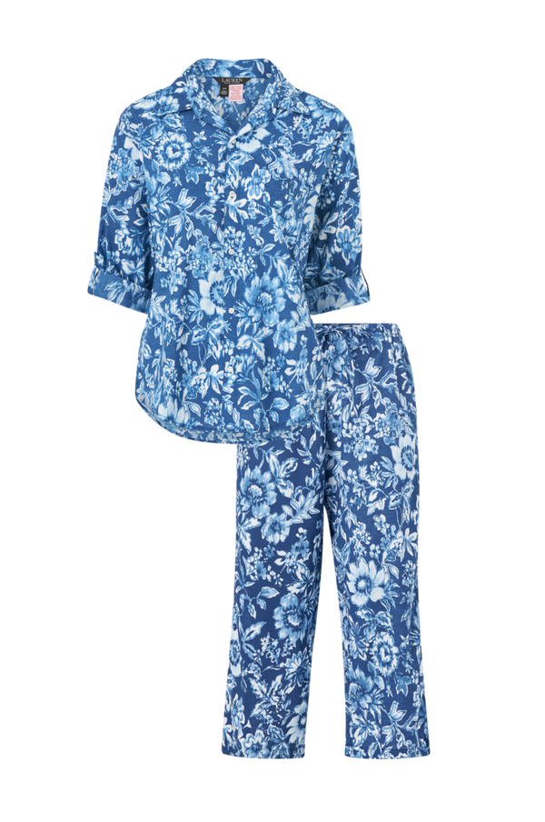 Lauren Ralph Lauren - Pyjamas LRL 3/4 Roll Tab Slv His Shirt Capri PJ - Blå - 34