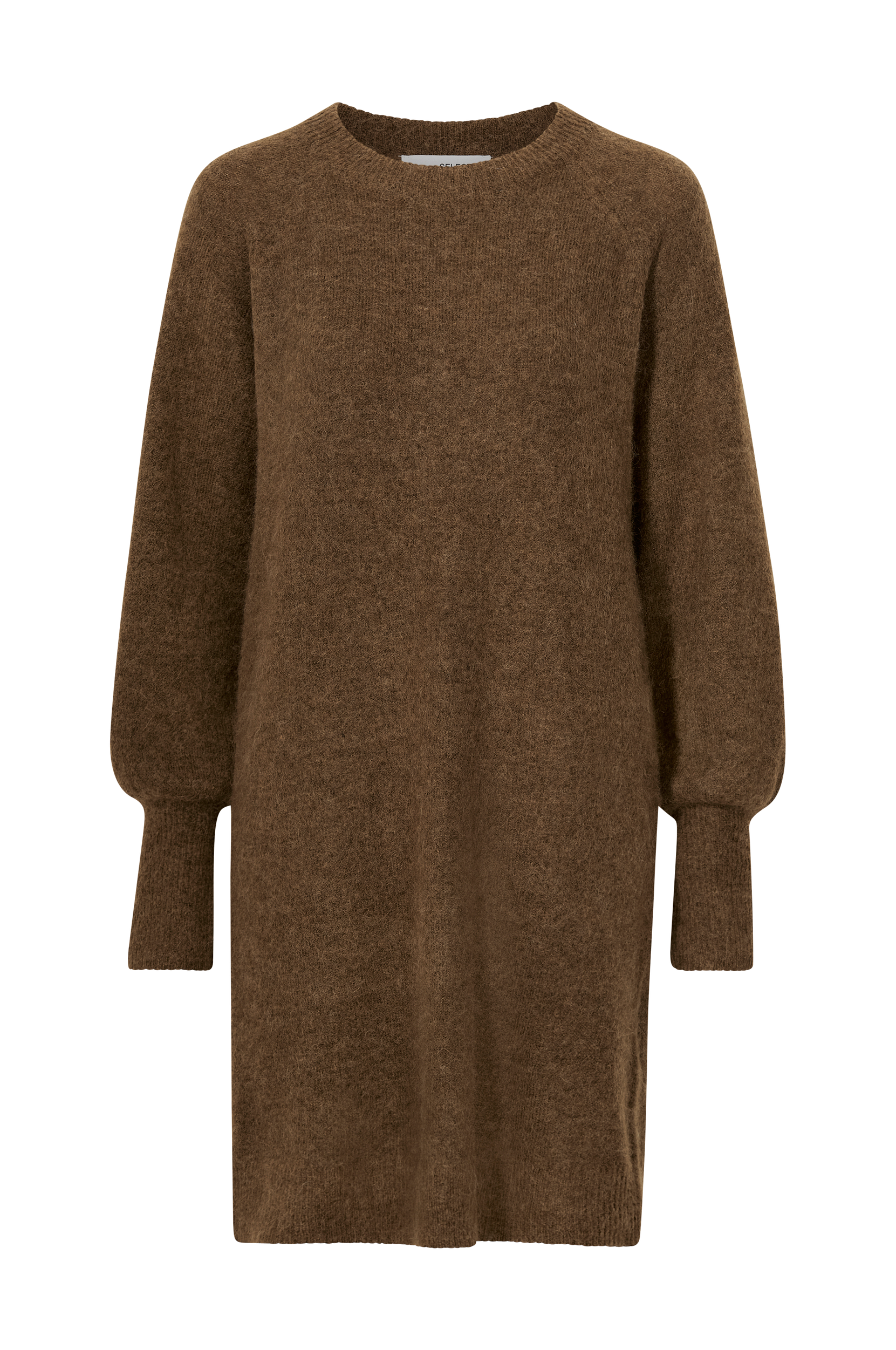 Selected FEMME - Strikkjole slfLulu LS Knit Dress O-neck - Brun - 34