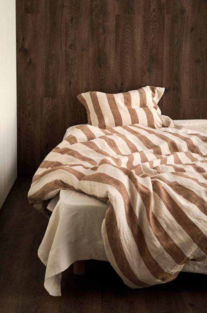 Sengesett Candice Block Stripe i vasket lin, 2 deler