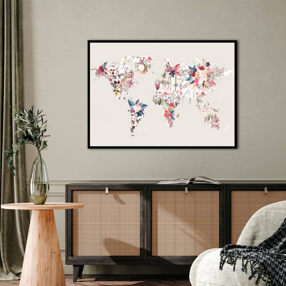 Malerifabrikken Poster Worldmap flowers light, beige från Malerifabrikken, bild 2