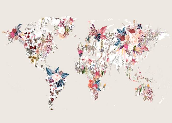 Poster Worldmap flowers light