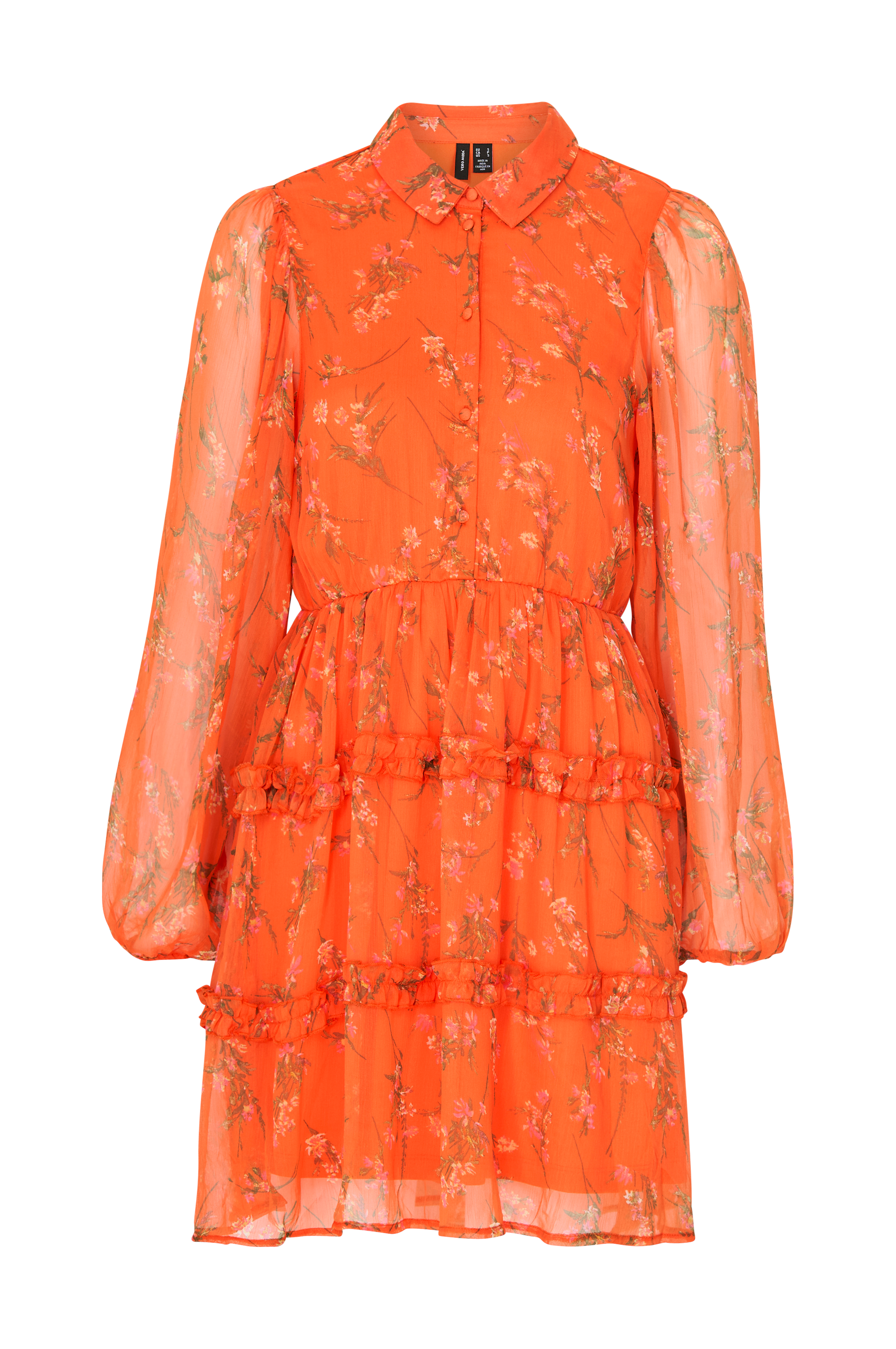 Vero Kjole LS Half Shirt Dress Wvn - Orange - Korte |