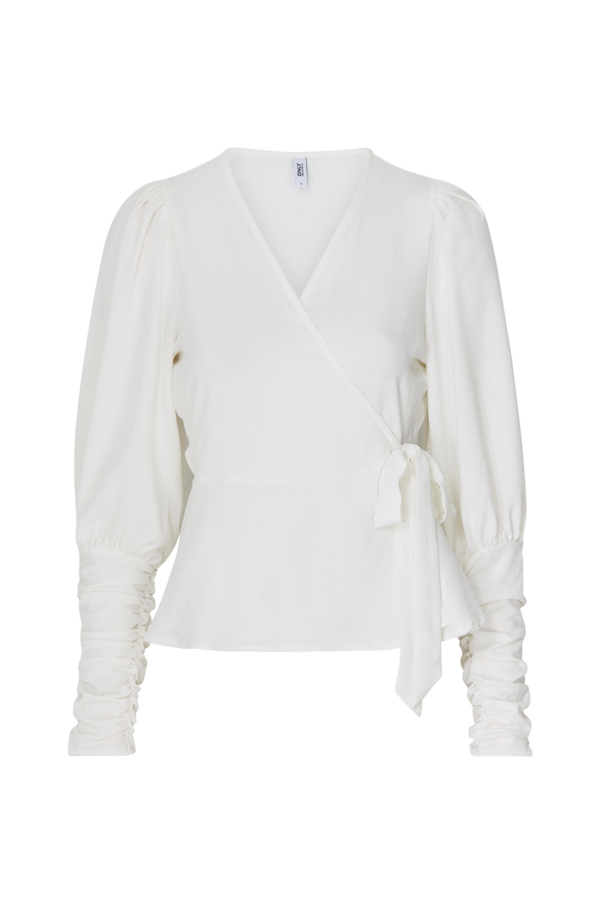 Only - Slå-om bluse onlCute L/S Cuff Wrap Top - Hvid - 34 - Skjorter - Tøj  til kvinder (29069424)