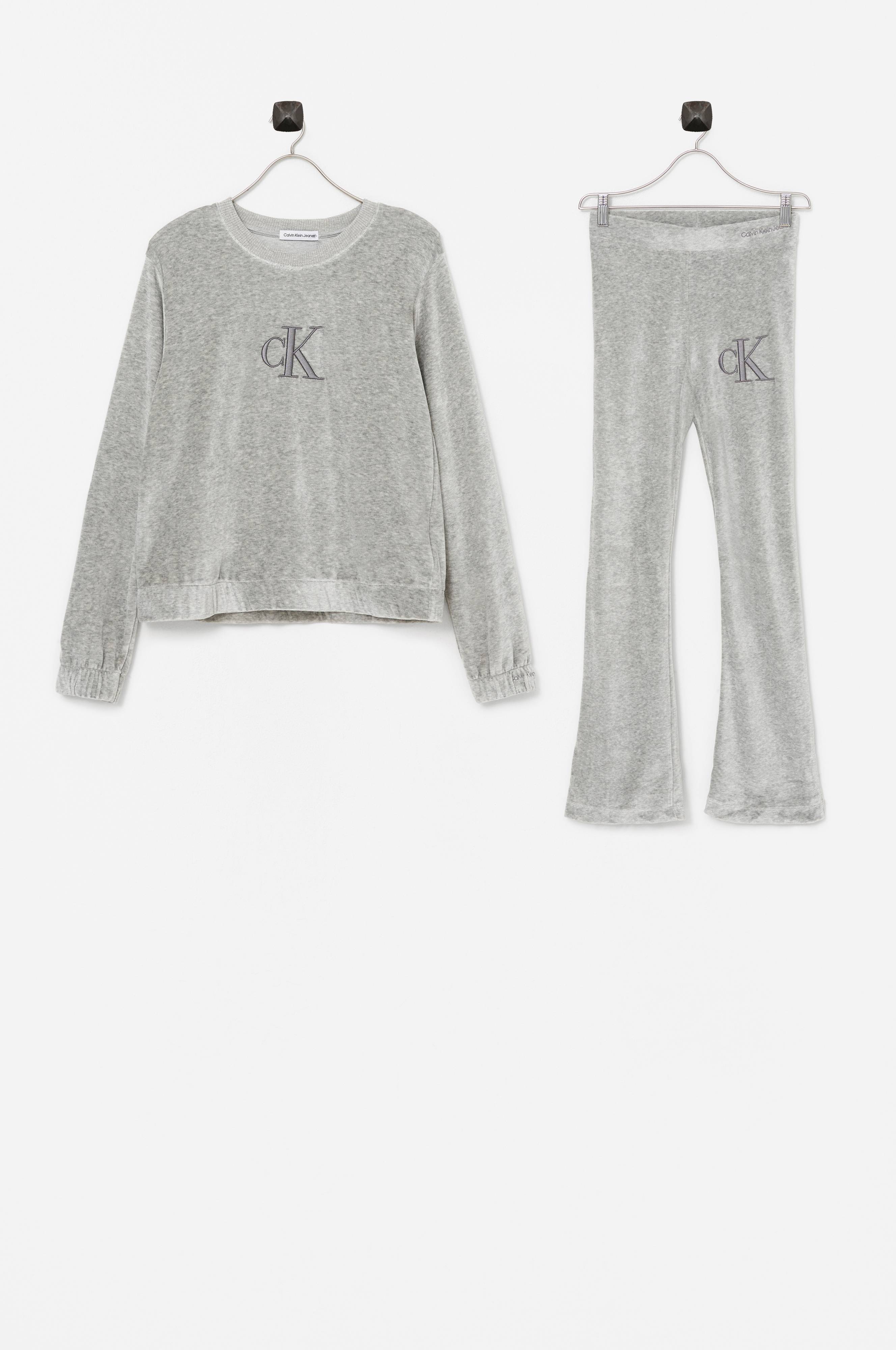 Calvin Klein Velourset Monogram Velour Cn Flare Se Grå Barnset