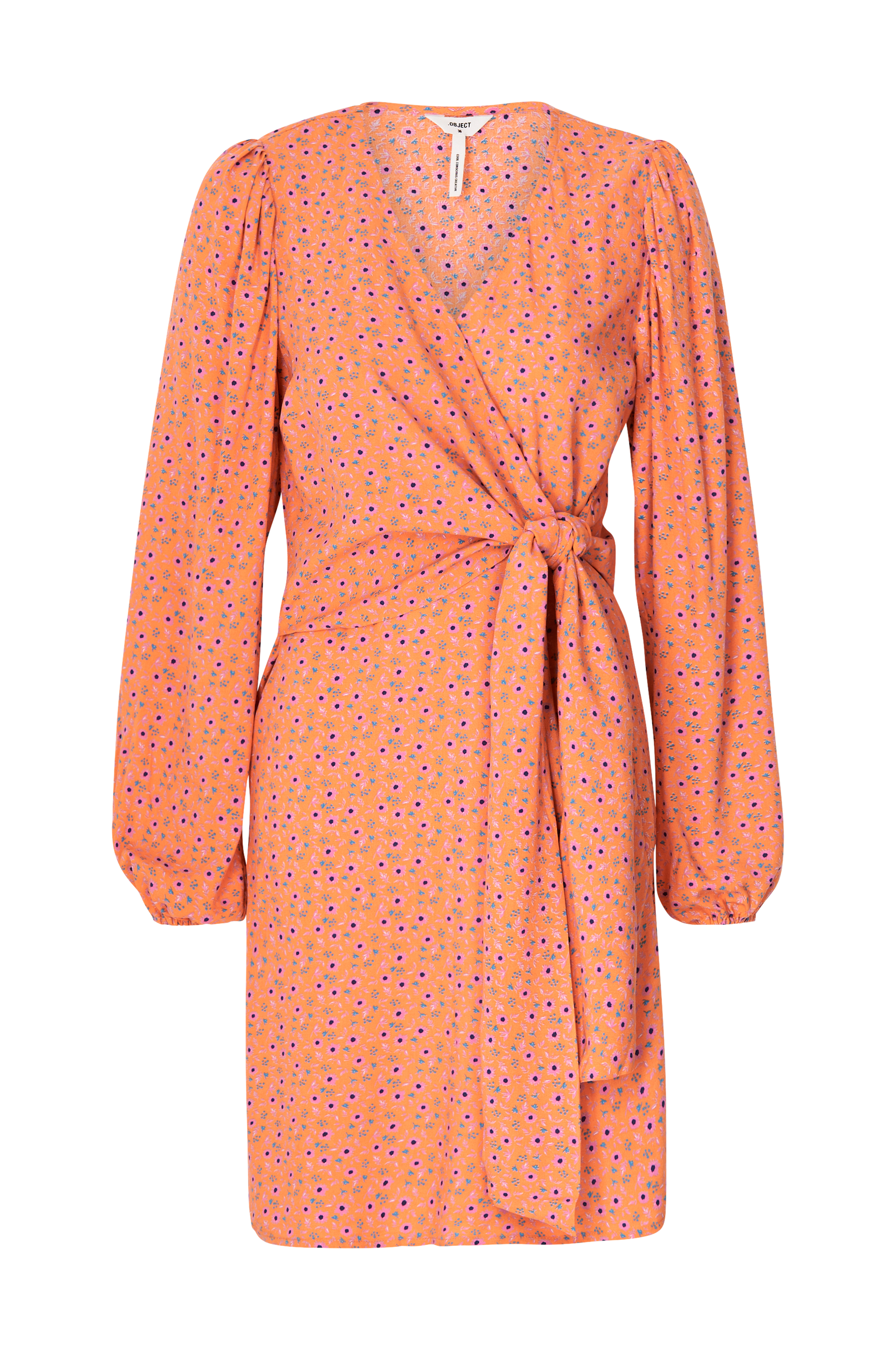 Object - Slå-om kjole objVillo 3/4 Sleeve Dress - Orange - 44