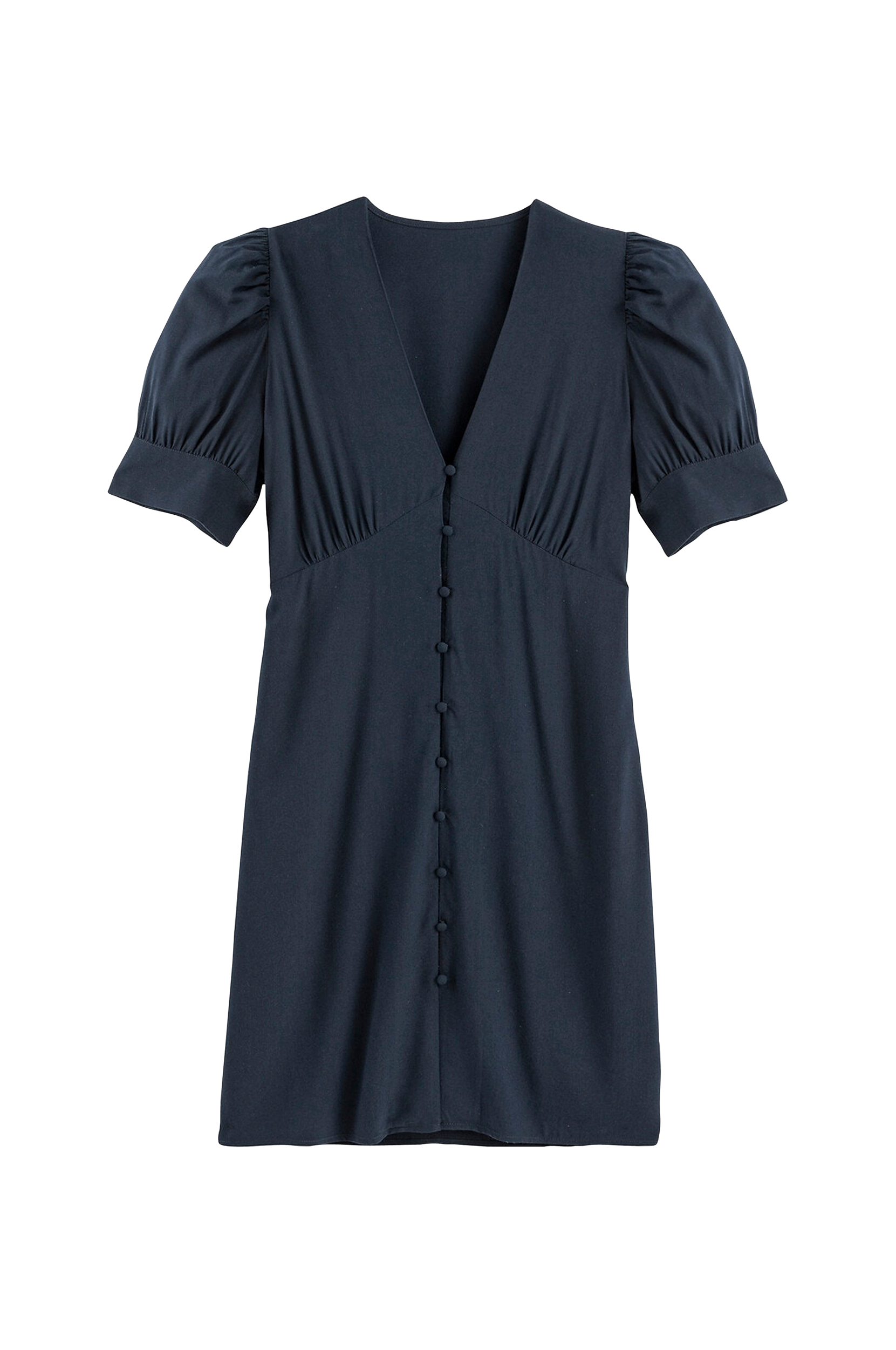 La Redoute - Kort kjole med V-udskæring og kort ærme - Blå - 34