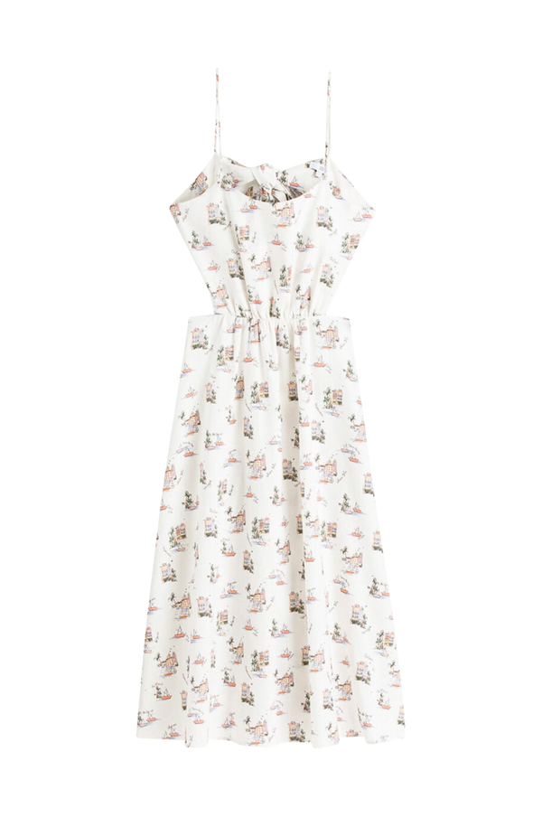 La Redoute - Lang, mønstret kjole med udskæringer og smalle skulderstropper - Brun - 42