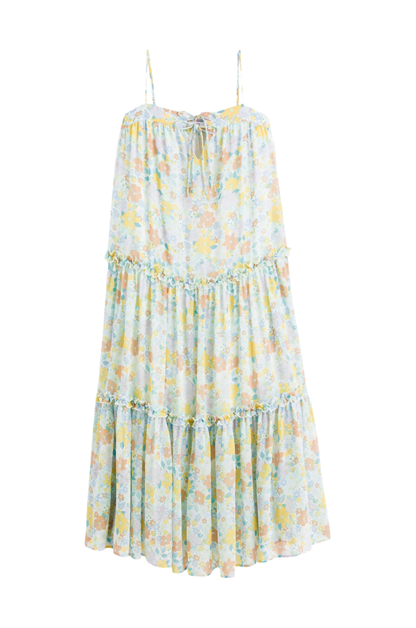 La Redoute - Lang, blomstret kjole med smalle skulderstropper - Flerfarvet - 34