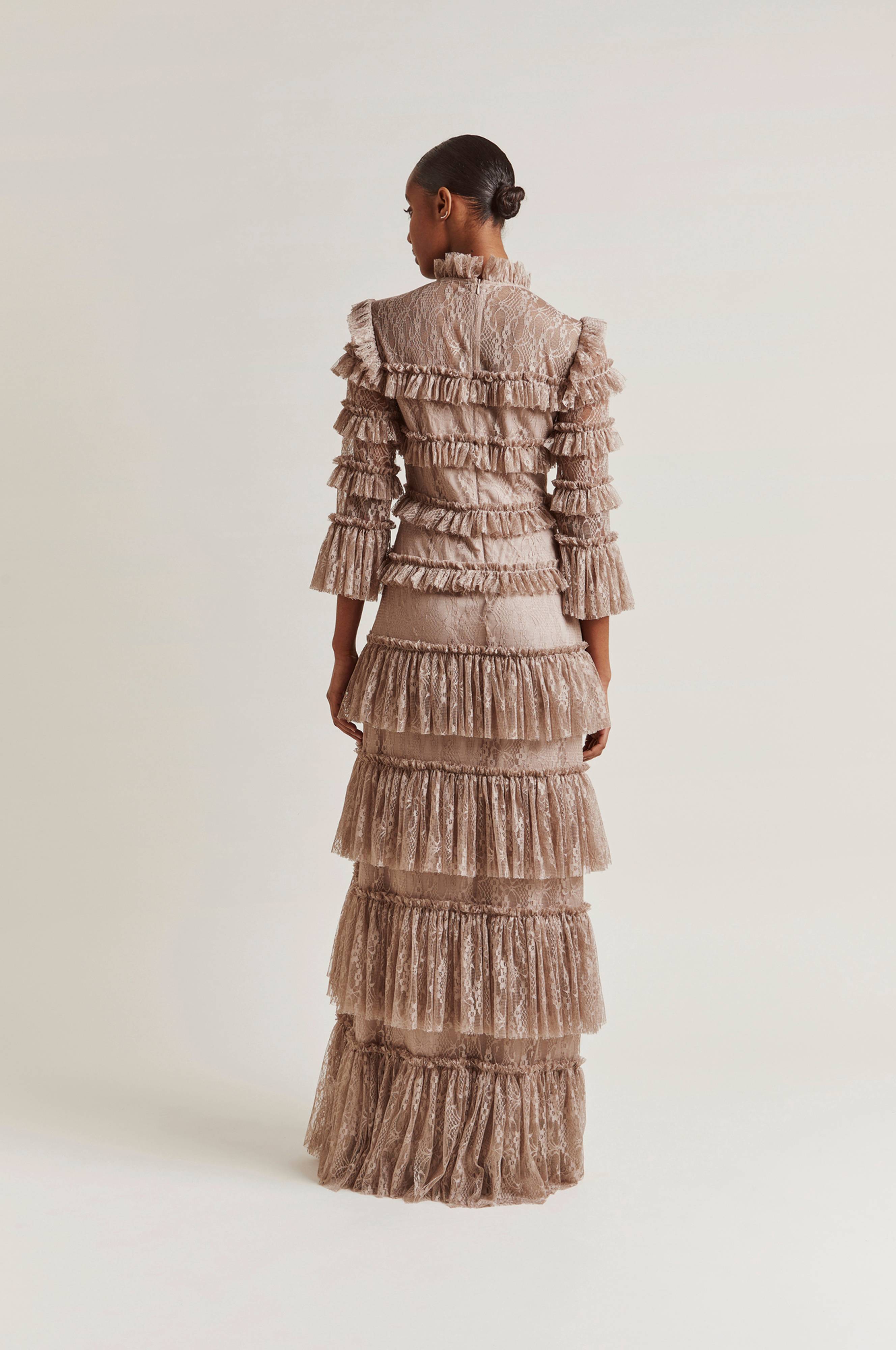 carmine maxi dress by malina By Malina carmine long sleeve lace maxi dress sunset  A Piece Lux