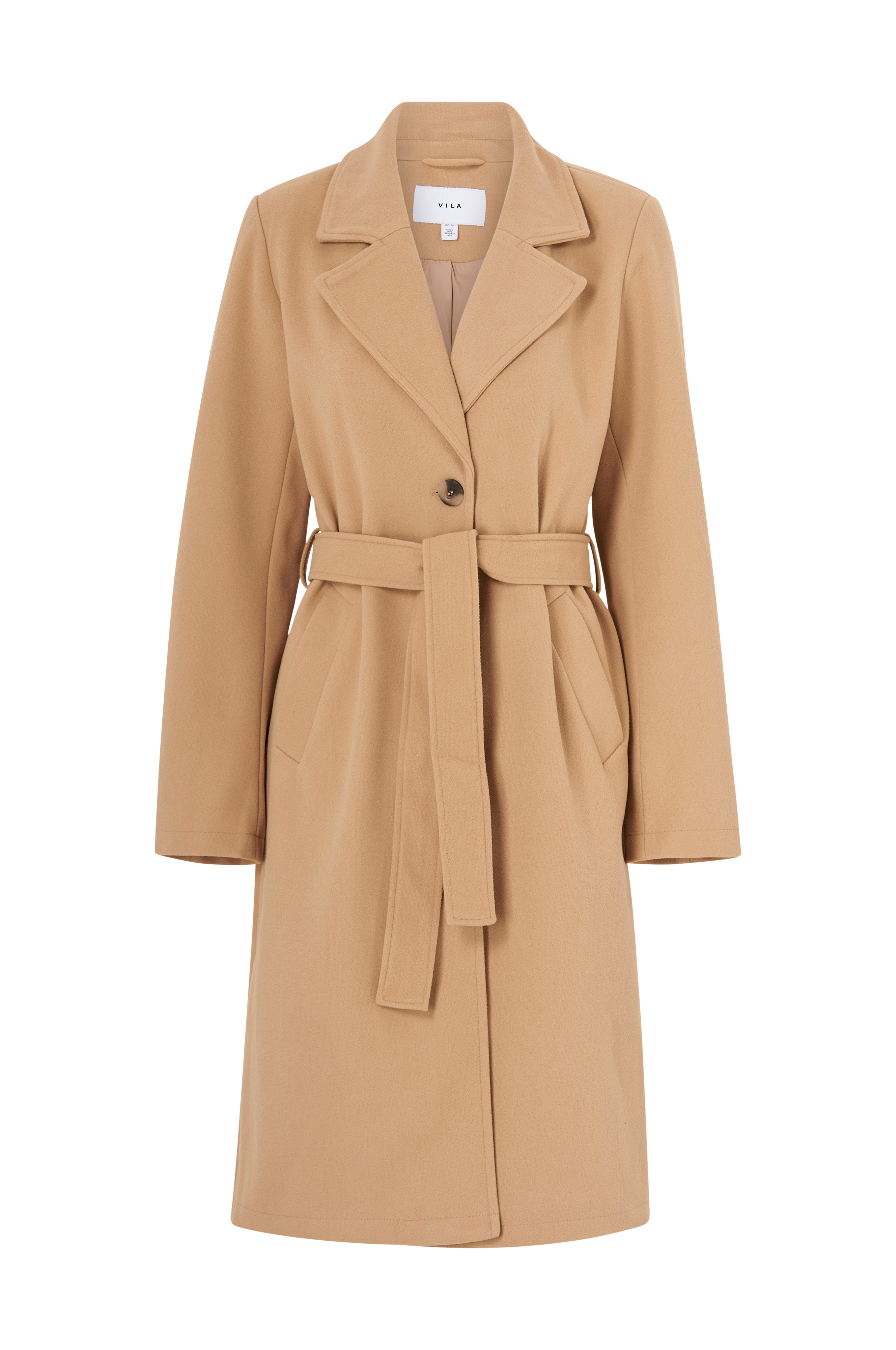 Vila Frakke viPoko Long Belt Coat - Beige -