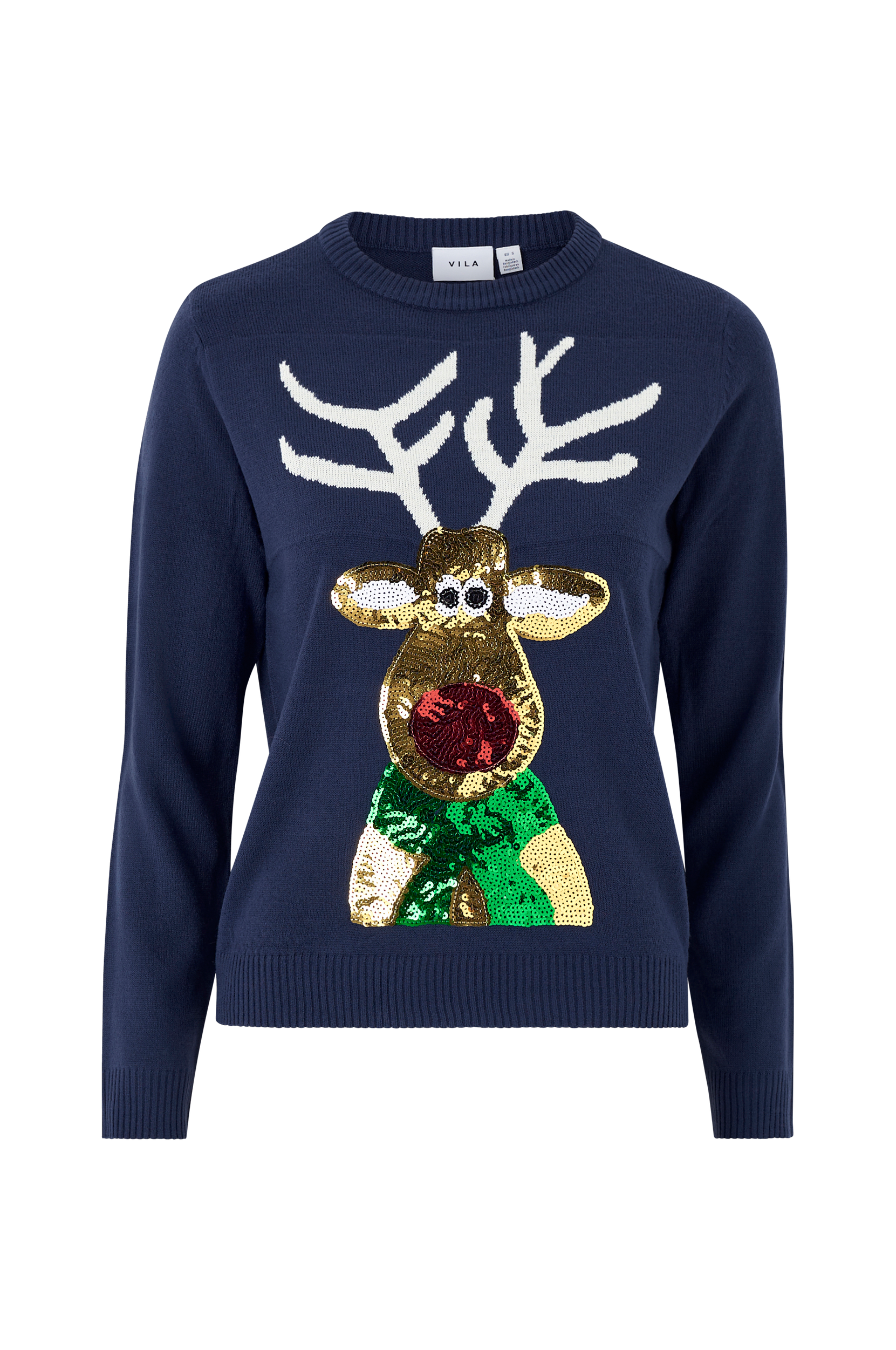 - Julesweater viCupid L/S Christmas Sequins Knit - Blå - 40 - - Tøj til kvinder (29485059)