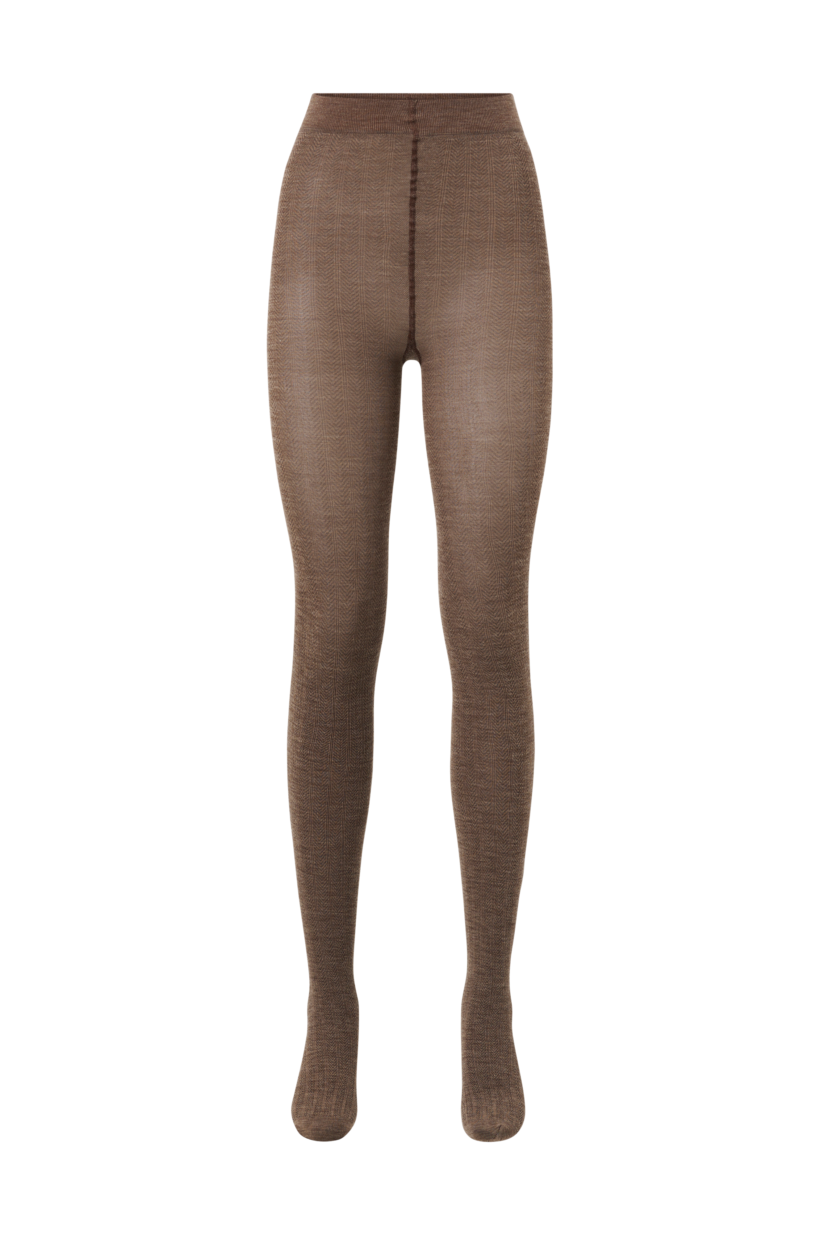 Ylva Organic Wool Fishbone Tights - S / Mid Brown