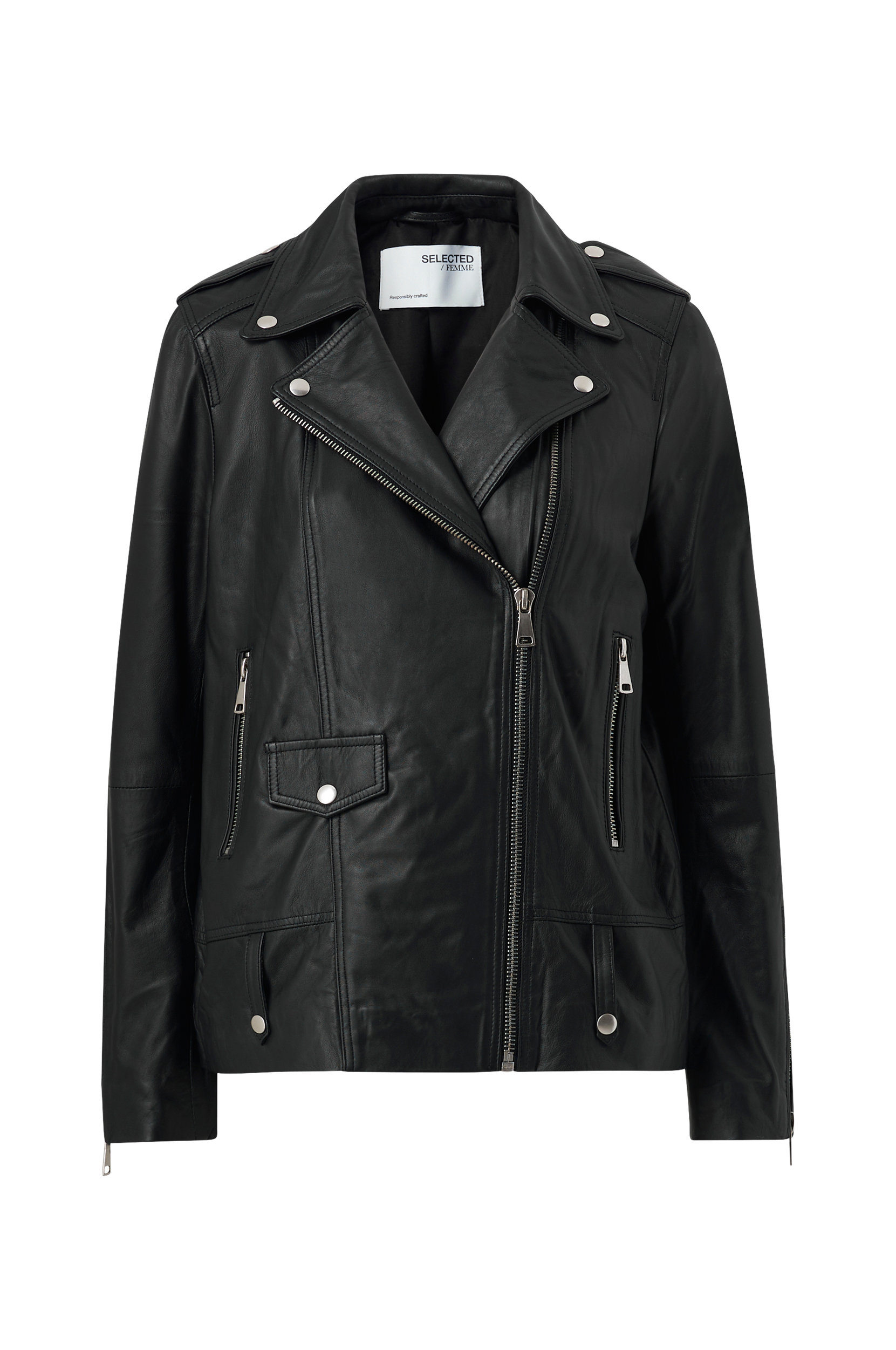 Selected FEMME - Skindjakke slfMadison Leather Jacket Noos - Sort - 36