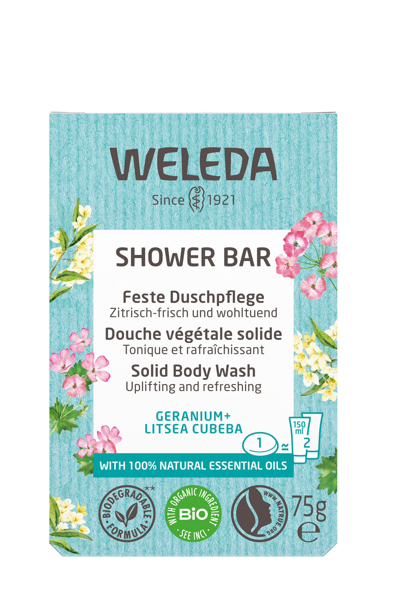 Weleda - Shower Bar Solid Body Wash Geranium + Litsea Cubeba