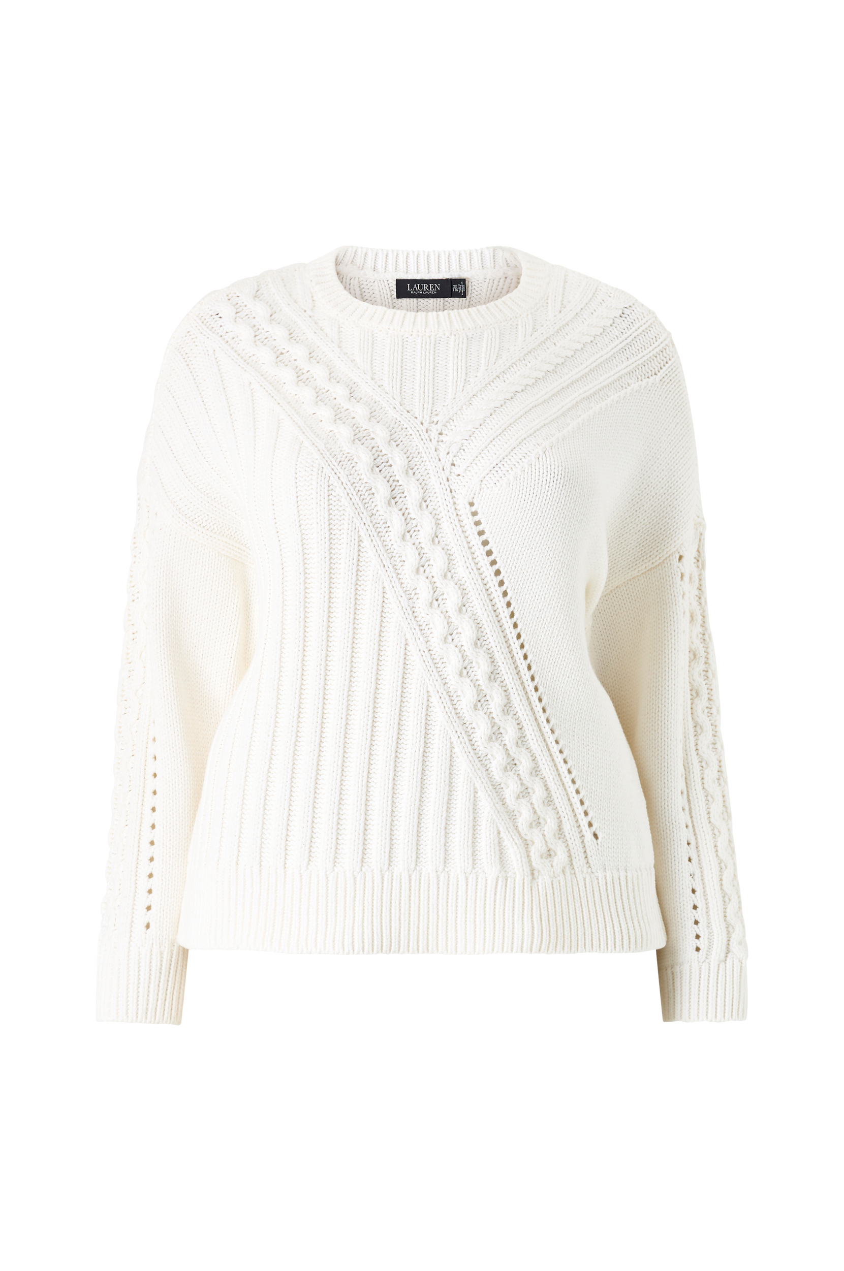 Lauren Ralph Lauren Curve - Trøje Cotton Acrylic-Sweater - Hvid - 46/48