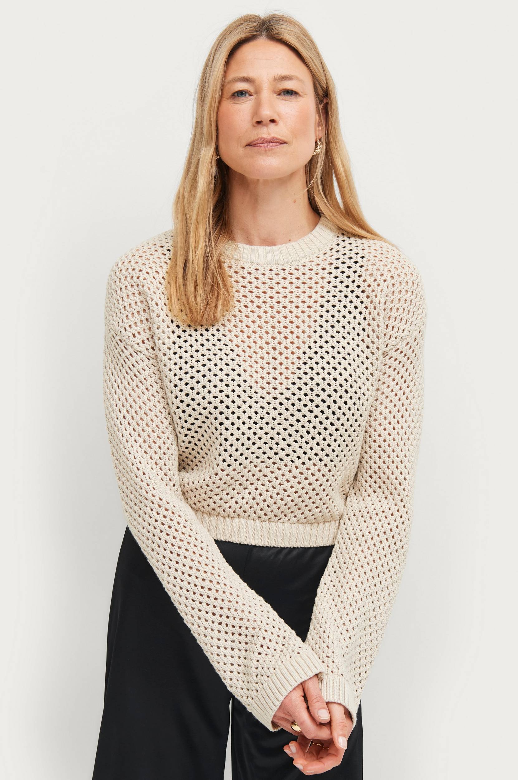 Gina - Trøje Striped Knitted Sweater Hvid - 40/42 - Strik - til kvinder (31261946)