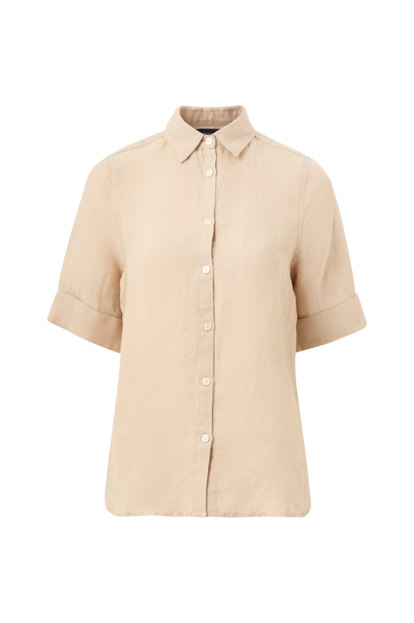 Lexington - Skjorte Reign Linen Short Sleeve Shirt - Beige - 38/40