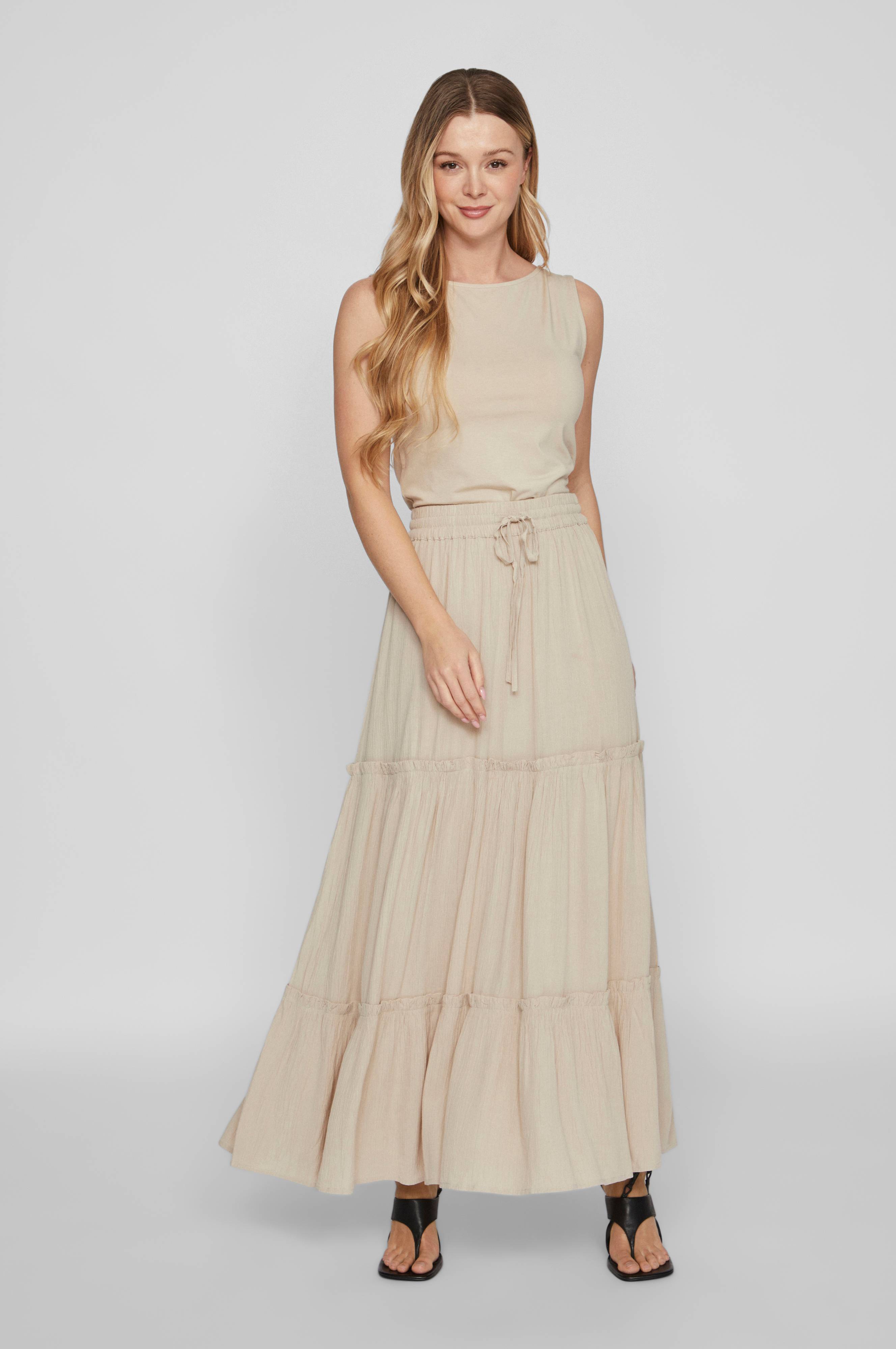 Vila Maxi skjørt viMesa HW Long Skirt - Beige - Maxiskjørt