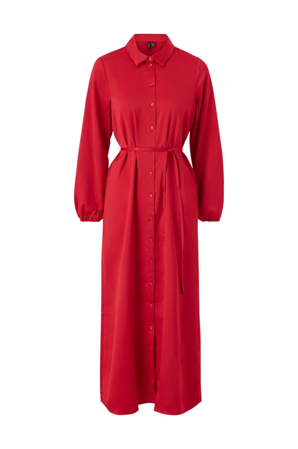 Vero Moda - Maxi kjole vmMerle L/S Calf Shirt Dress Wvn - Rød - 34/36