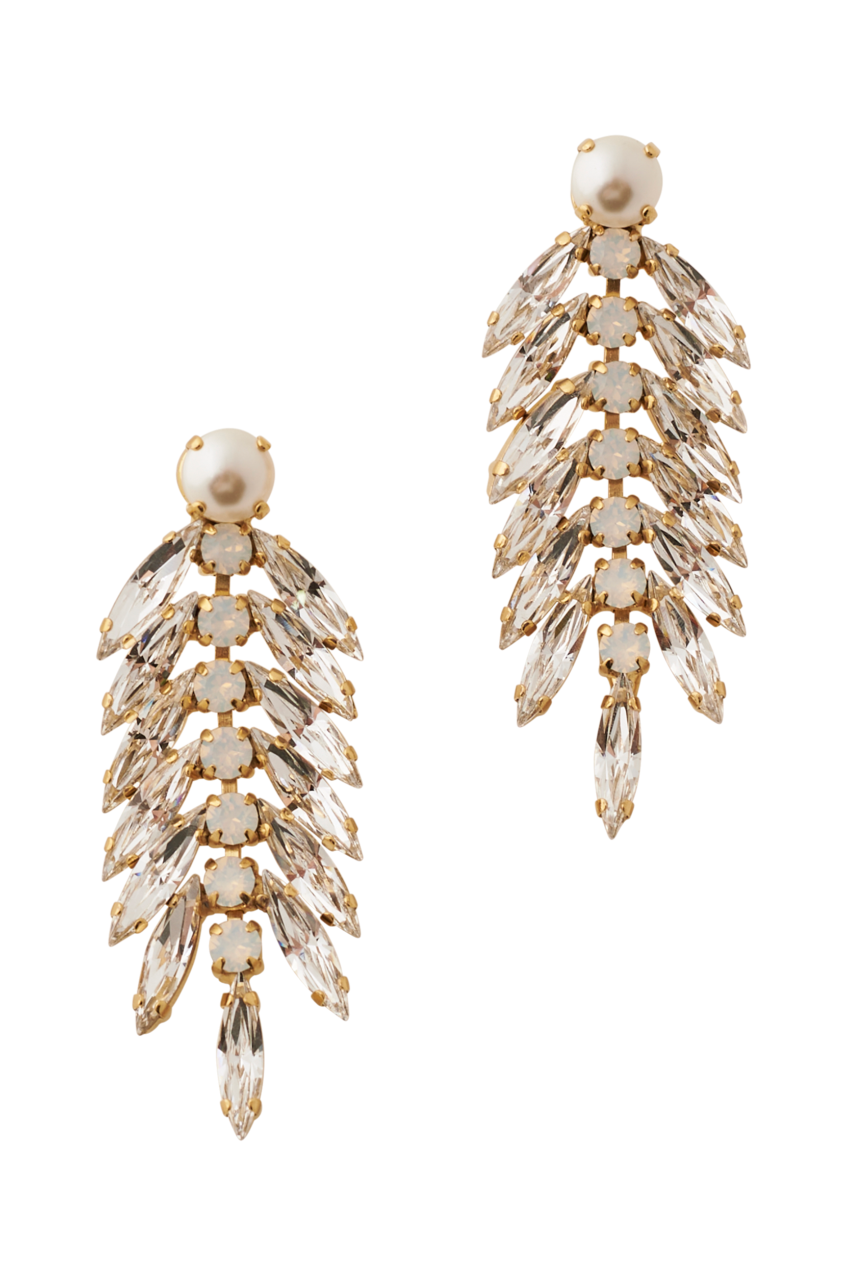 Caroline - Øreringe Pearl Feather Crystal - Guld - ONE SIZE - Tasker - Tøj til kvinder (30864294)