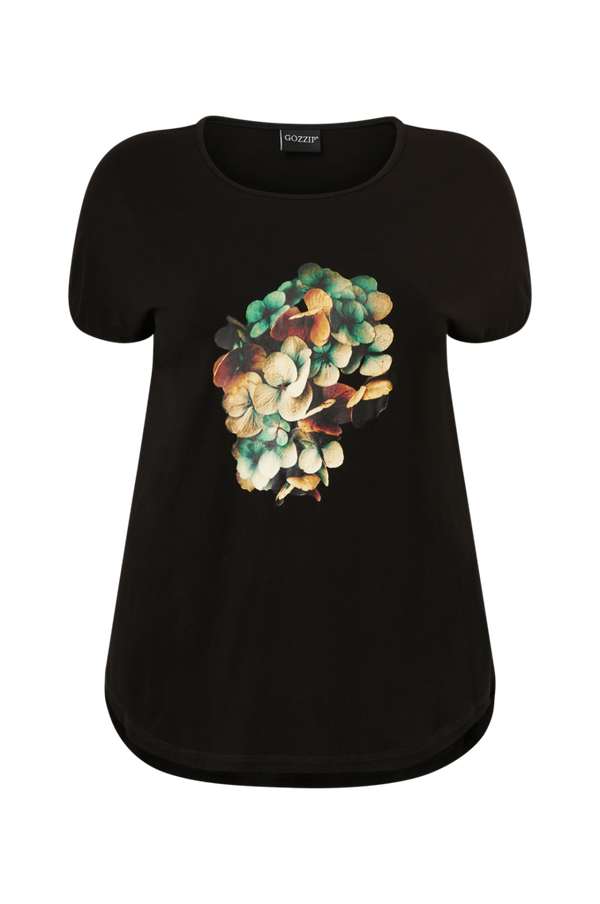 Gozzip  - Top Gitte T-shirt With Print - Sort - 46/48