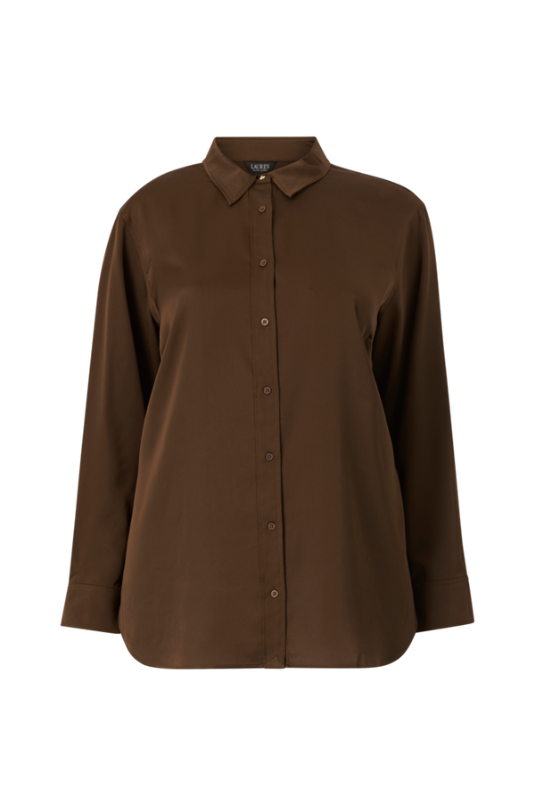 Lauren Ralph Lauren Curve - Skjorte Button Front Shirt - Brun - 54/56