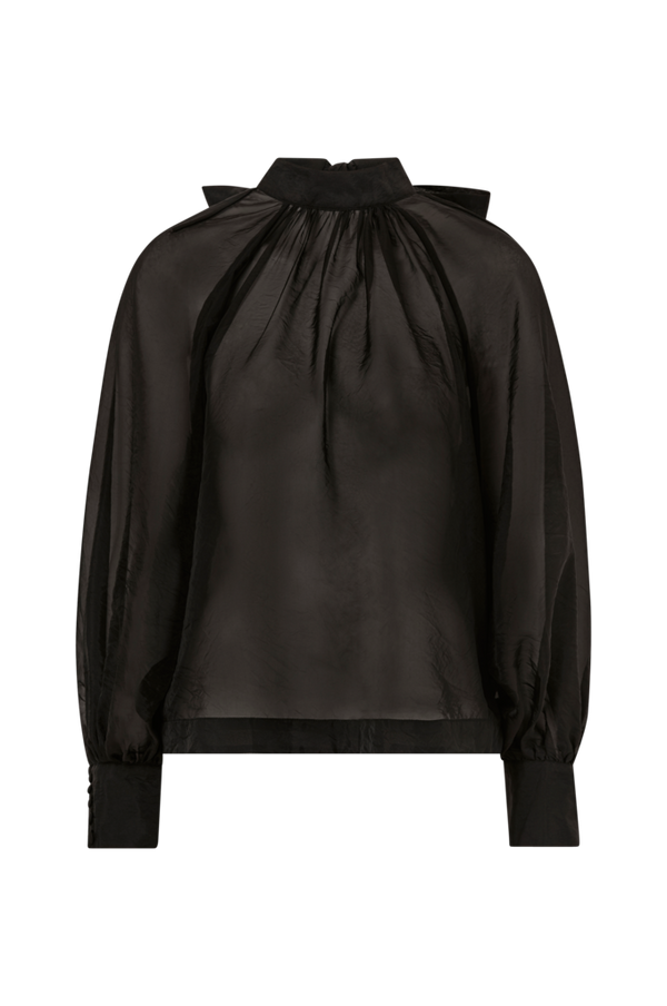 By Malina - Bluse med bindebånd i halsen Eleanor Tie Back Polo Neck Organza Blouse - Sort - 36