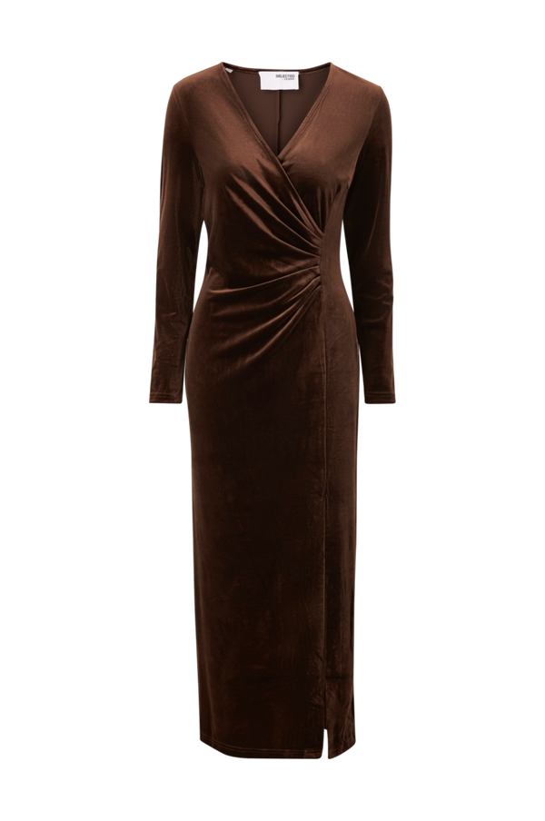 Selected FEMME - Maxi kjole slfTara LS Velvet Ankle Dress - Brun - 34