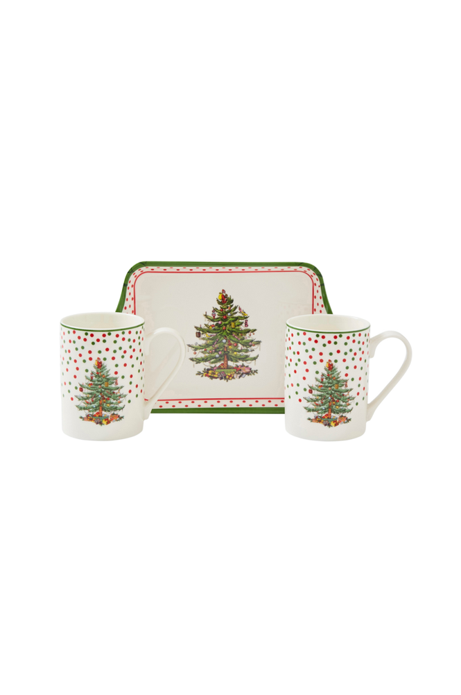 Set Christmas Tree Polka Dot, 2 muggar och 1 bricka
