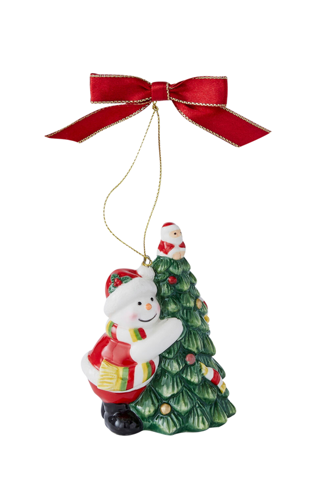 Julgransdekoration Tree Hugging Snowman Christmas Tree höjd 9 cm