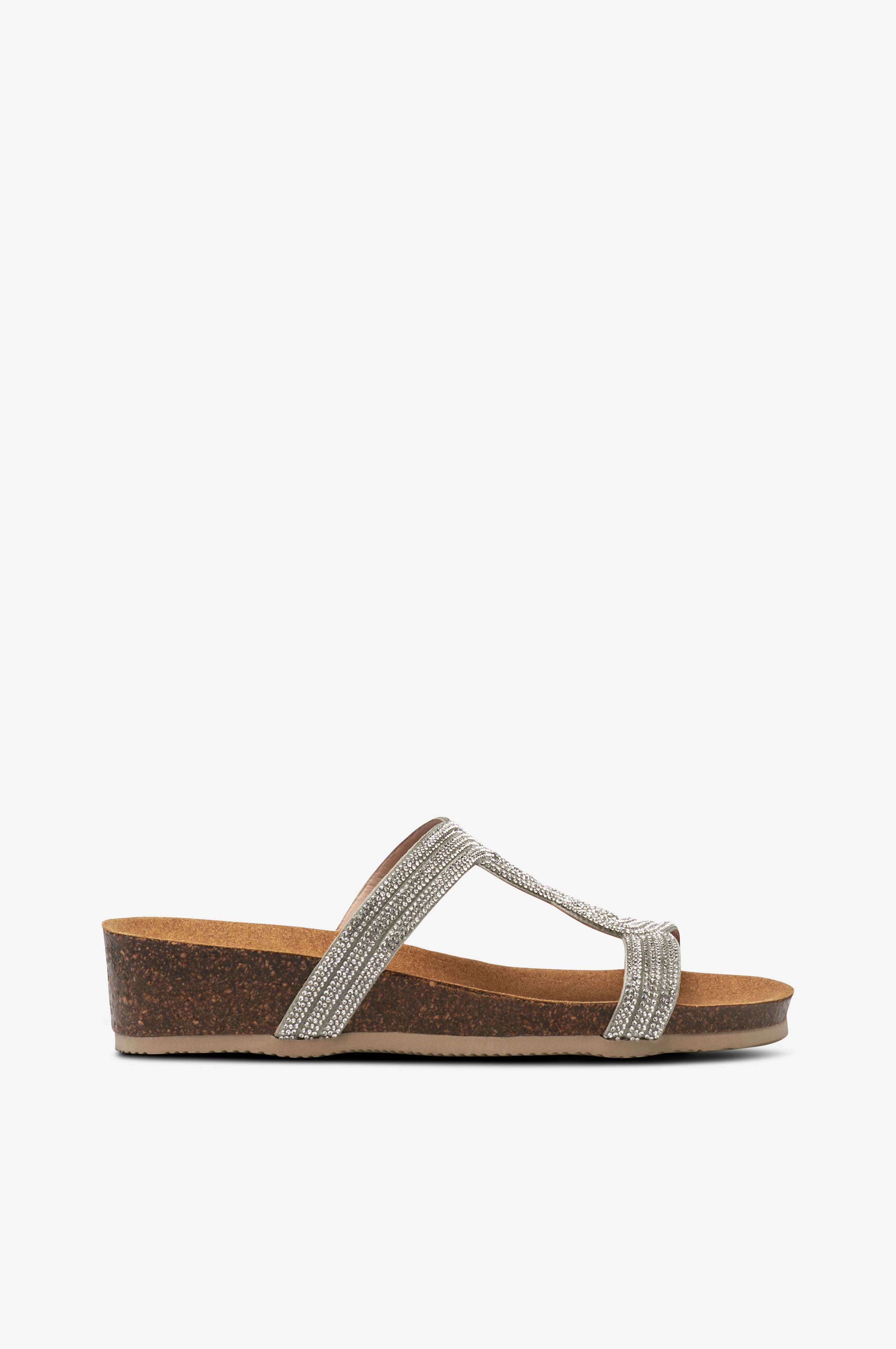 Scholl New Bogota Wedge Sandalo Donna | Tacco 40mm | Tomaia In Satin Con Perle | Colore Silver/Bronze | Taglia 38