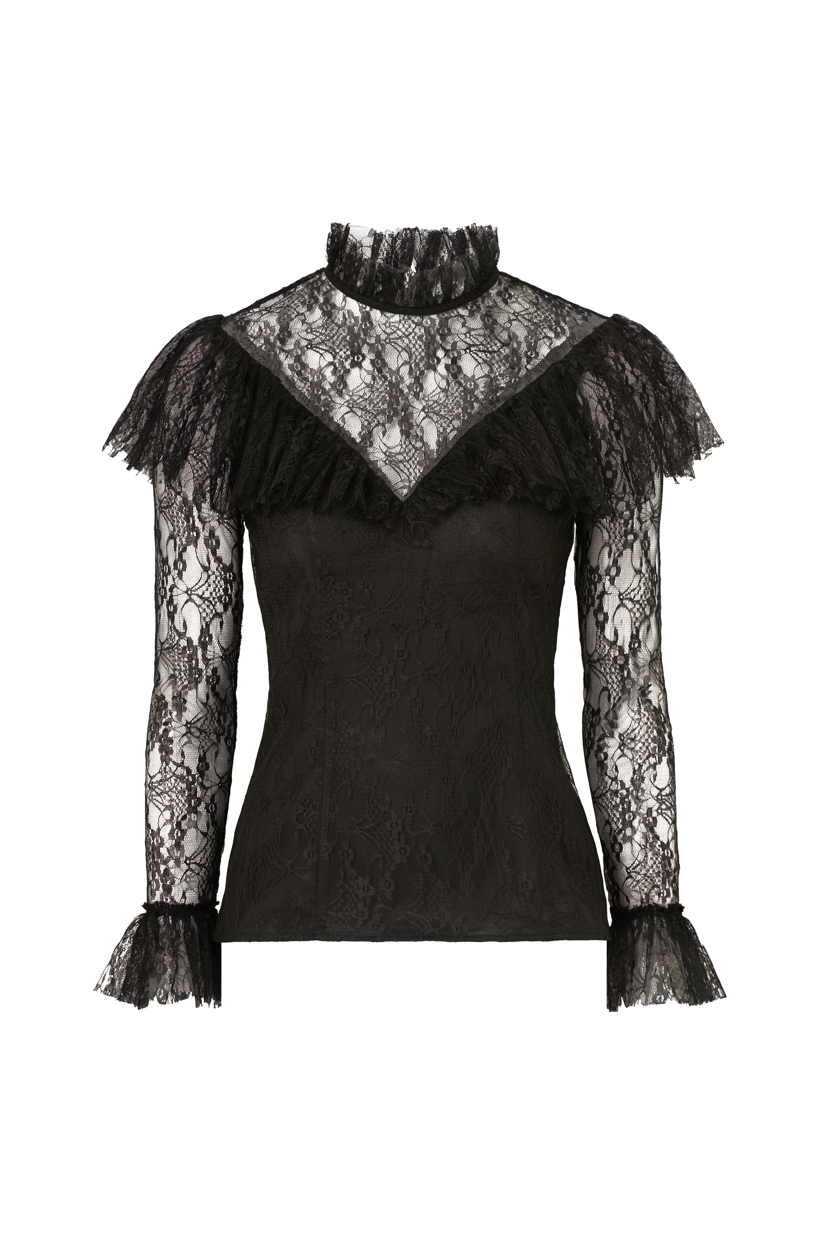 By Malina Spetstopp Joelle Polo Neck Lace Top Svart L ng rmade